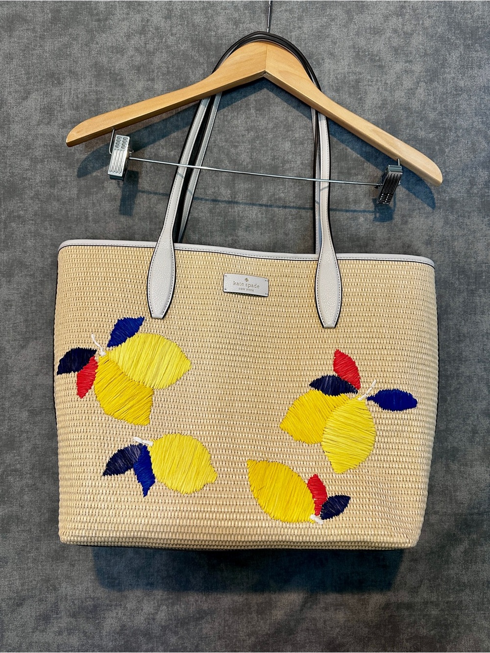 Kate Spade Ash Straw Lemon Zest Large Tote